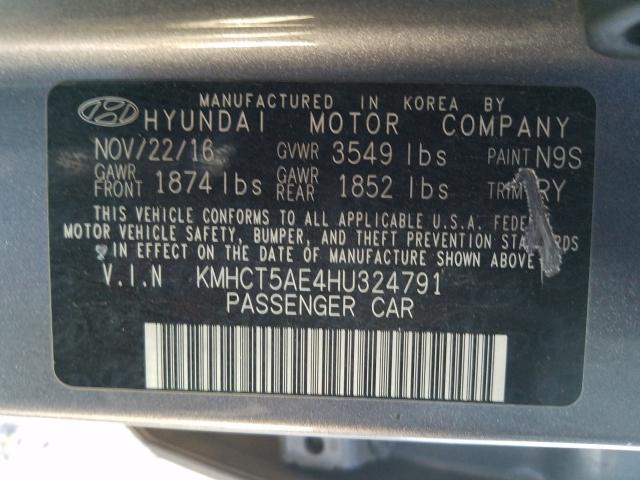 Photo 9 VIN: KMHCT5AE4HU324791 - HYUNDAI ACCENT SE 