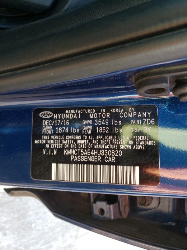 Photo 9 VIN: KMHCT5AE4HU330820 - HYUNDAI ACCENT SE 