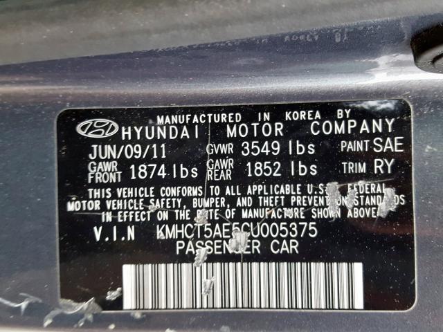 Photo 9 VIN: KMHCT5AE5CU005375 - HYUNDAI ACCENT GLS 