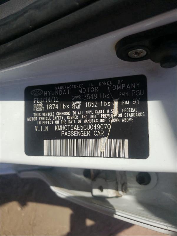 Photo 9 VIN: KMHCT5AE5CU049070 - HYUNDAI ACCENT GLS 