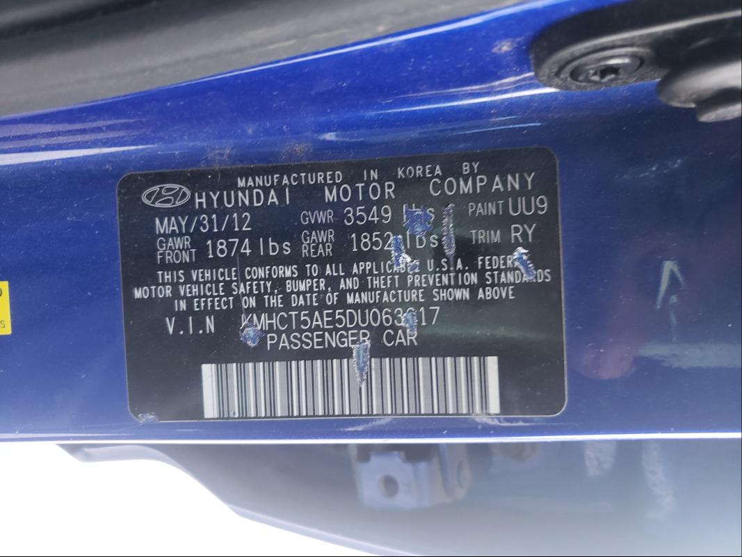 Photo 9 VIN: KMHCT5AE5DU063617 - HYUNDAI ACCENT GLS 