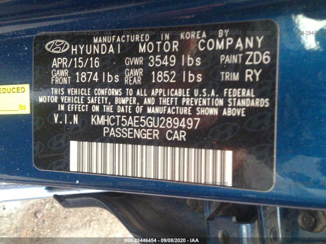 Photo 8 VIN: KMHCT5AE5GU289497 - HYUNDAI ACCENT 