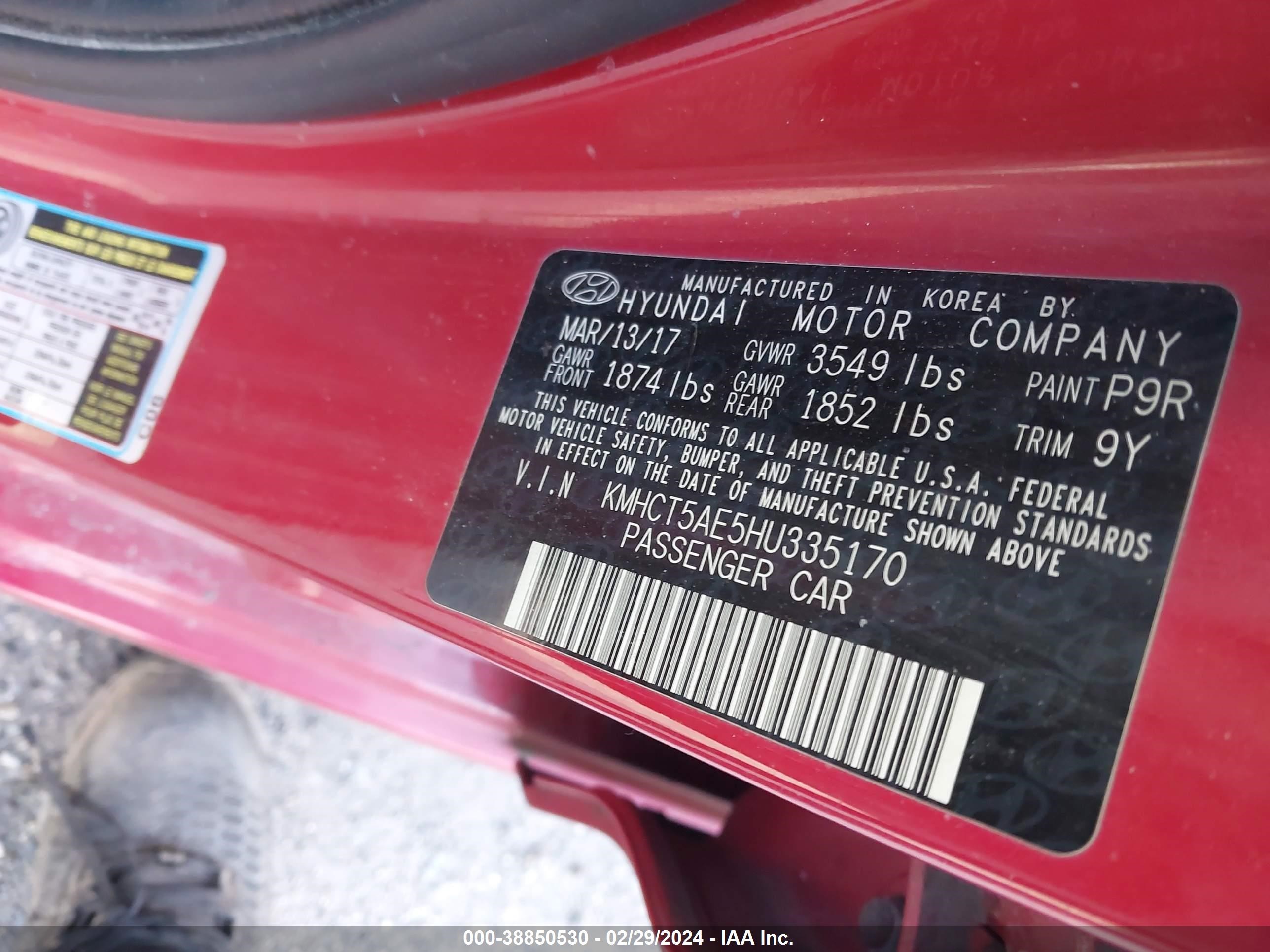 Photo 8 VIN: KMHCT5AE5HU335170 - HYUNDAI ACCENT 