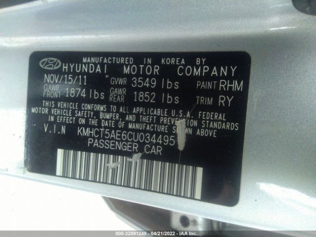 Photo 8 VIN: KMHCT5AE6CU034495 - HYUNDAI ACCENT 