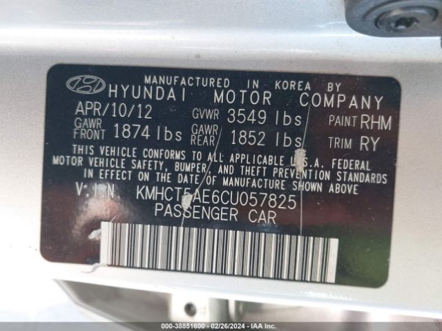 Photo 8 VIN: KMHCT5AE6CU057825 - HYUNDAI ACCENT 