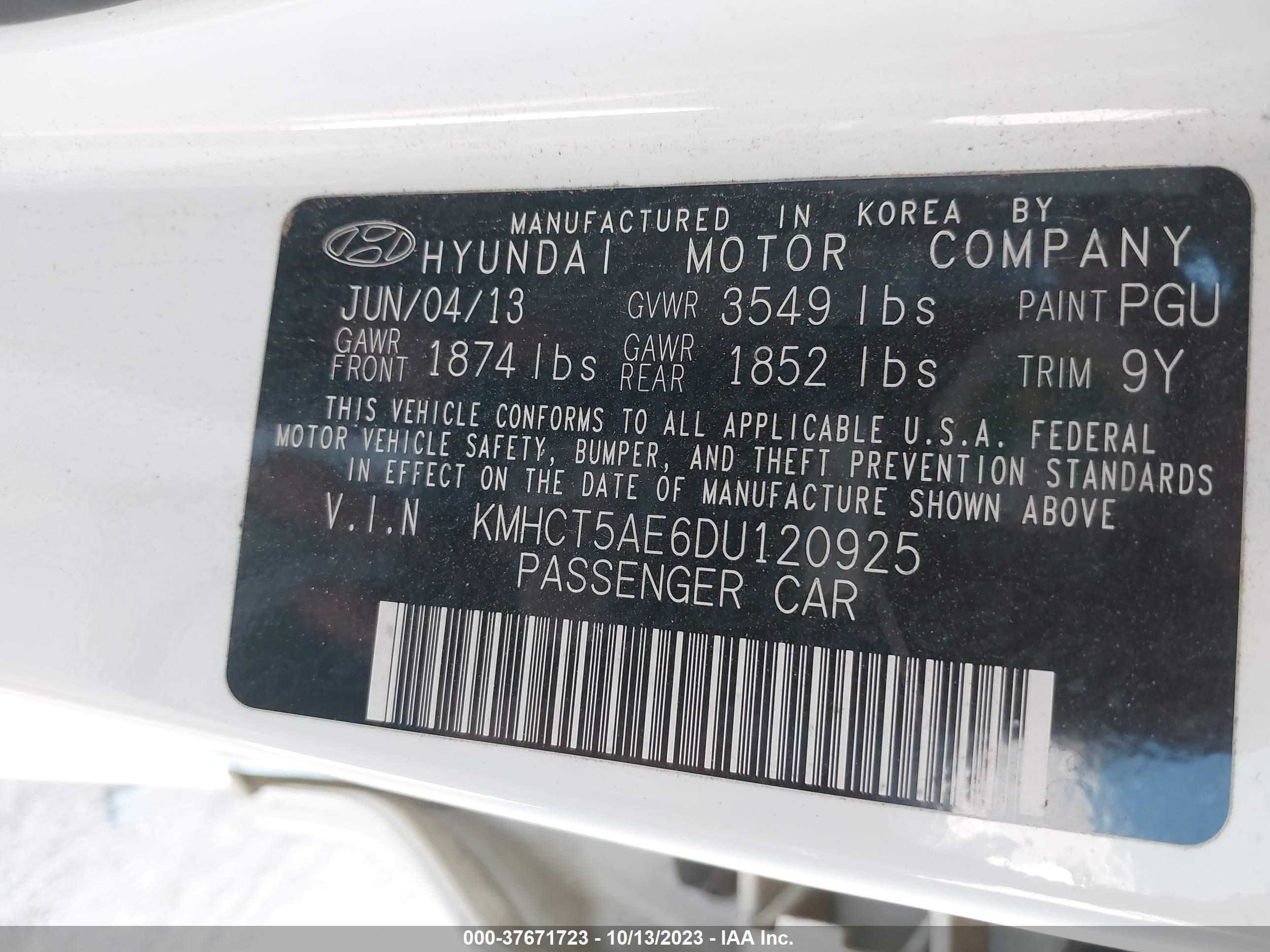 Photo 8 VIN: KMHCT5AE6DU120925 - HYUNDAI ACCENT 