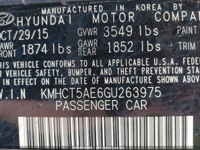 Photo 8 VIN: KMHCT5AE6GU263975 - HYUNDAI ACCENT 