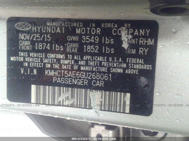 Photo 8 VIN: KMHCT5AE6GU268061 - HYUNDAI ACCENT 