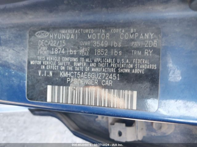 Photo 8 VIN: KMHCT5AE6GU272451 - HYUNDAI ACCENT 