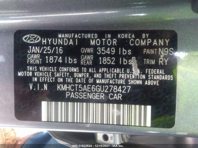 Photo 8 VIN: KMHCT5AE6GU278427 - HYUNDAI ACCENT 