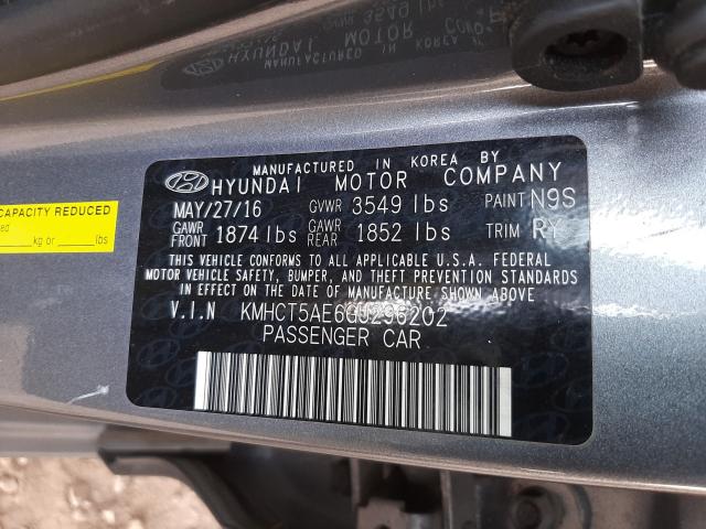 Photo 9 VIN: KMHCT5AE6GU296202 - HYUNDAI ACCENT SE 