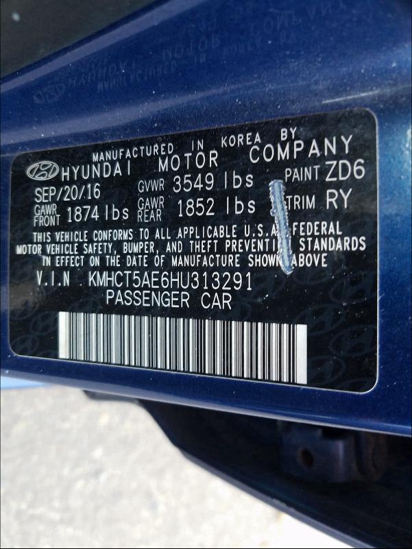 Photo 9 VIN: KMHCT5AE6HU313291 - HYUNDAI ACCENT SE 