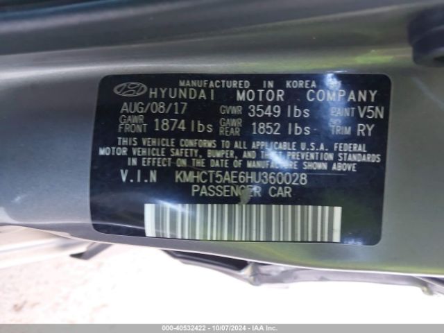 Photo 8 VIN: KMHCT5AE6HU360028 - HYUNDAI ACCENT 