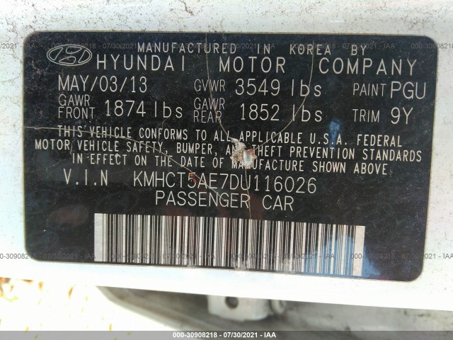 Photo 8 VIN: KMHCT5AE7DU116026 - HYUNDAI ACCENT 