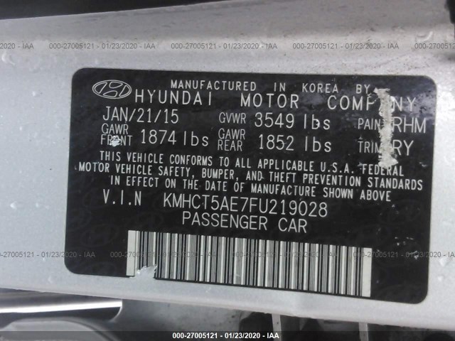 Photo 8 VIN: KMHCT5AE7FU219028 - HYUNDAI ACCENT 