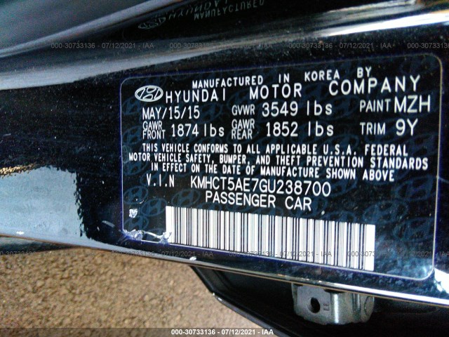 Photo 8 VIN: KMHCT5AE7GU238700 - HYUNDAI ACCENT 