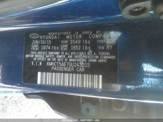 Photo 8 VIN: KMHCT5AE7GU243203 - HYUNDAI ACCENT 