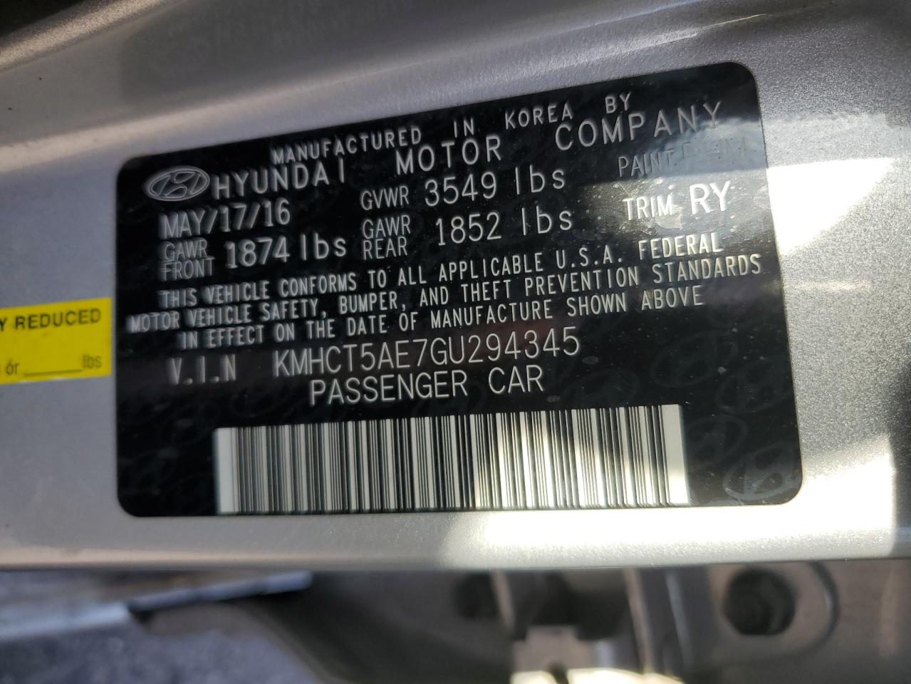 Photo 11 VIN: KMHCT5AE7GU294345 - HYUNDAI ACCENT 