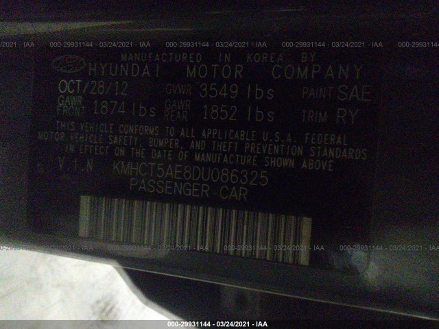 Photo 8 VIN: KMHCT5AE8DU086325 - HYUNDAI ACCENT 