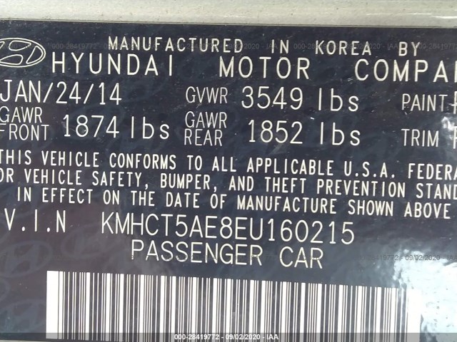 Photo 8 VIN: KMHCT5AE8EU160215 - HYUNDAI ACCENT 