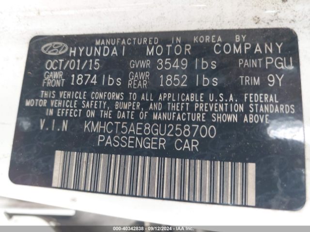 Photo 8 VIN: KMHCT5AE8GU258700 - HYUNDAI ACCENT 