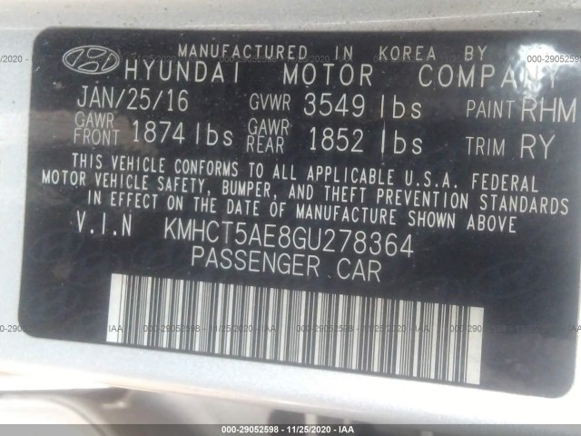 Photo 8 VIN: KMHCT5AE8GU278364 - HYUNDAI ACCENT 