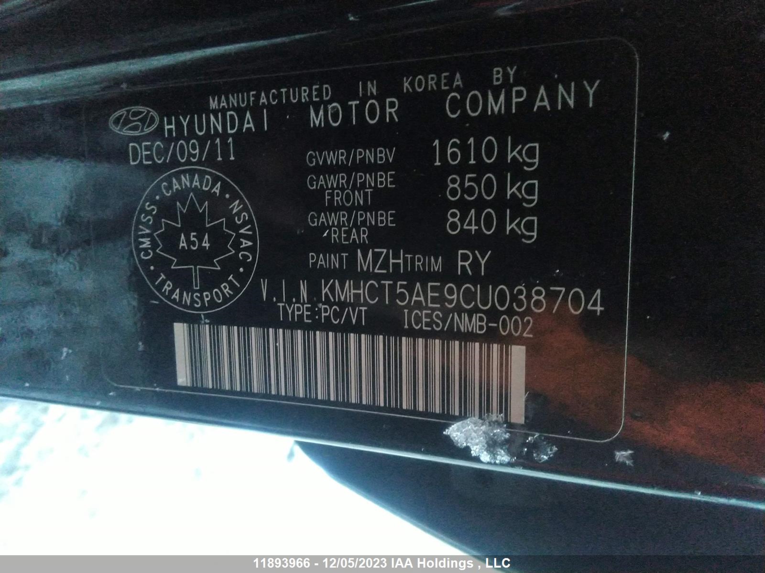 Photo 8 VIN: KMHCT5AE9CU038704 - HYUNDAI ACCENT 