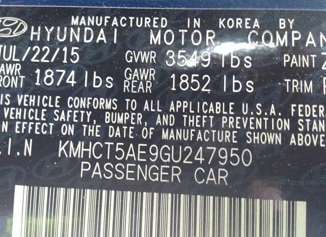 Photo 8 VIN: KMHCT5AE9GU247950 - HYUNDAI ACCENT 