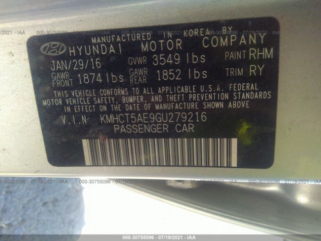 Photo 8 VIN: KMHCT5AE9GU279216 - HYUNDAI ACCENT 