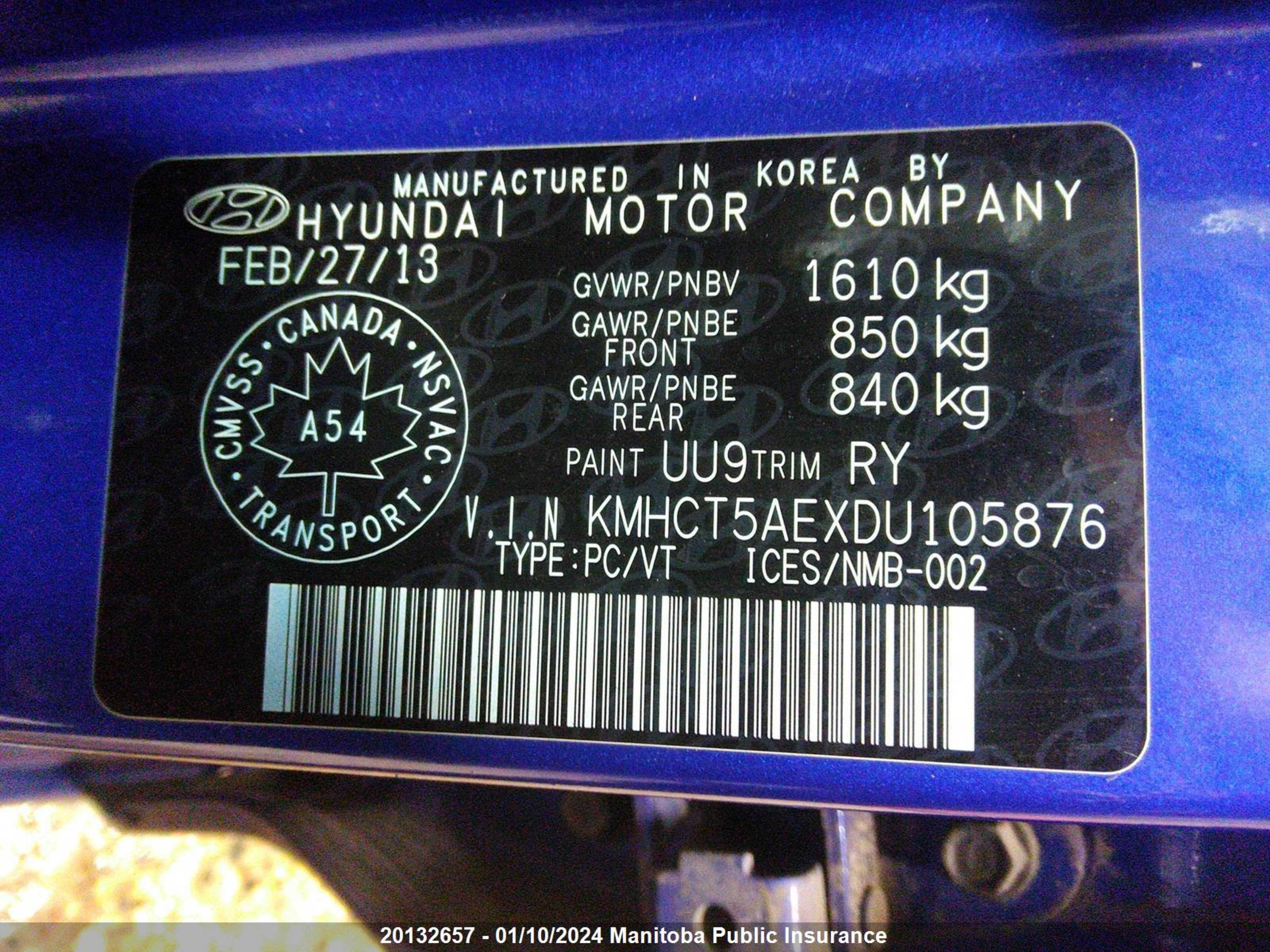 Photo 8 VIN: KMHCT5AEXDU105876 - HYUNDAI ACCENT 