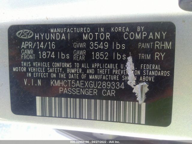 Photo 8 VIN: KMHCT5AEXGU289334 - HYUNDAI ACCENT 