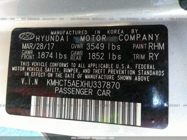 Photo 8 VIN: KMHCT5AEXHU337870 - HYUNDAI ACCENT 