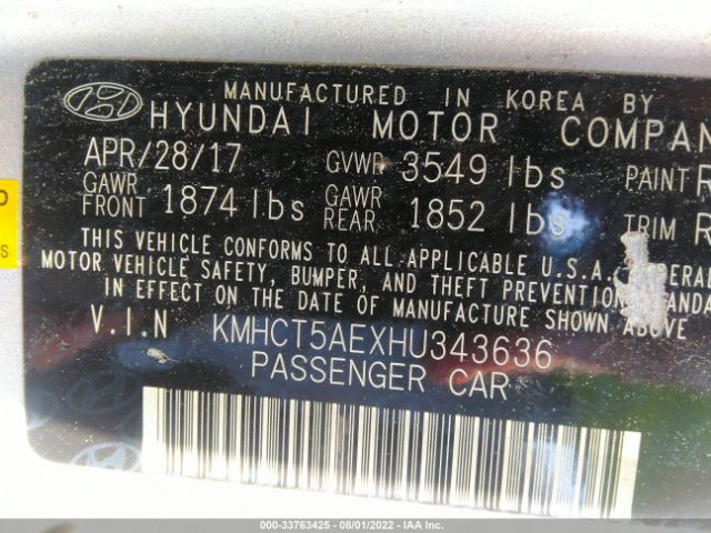 Photo 8 VIN: KMHCT5AEXHU343636 - HYUNDAI ACCENT 