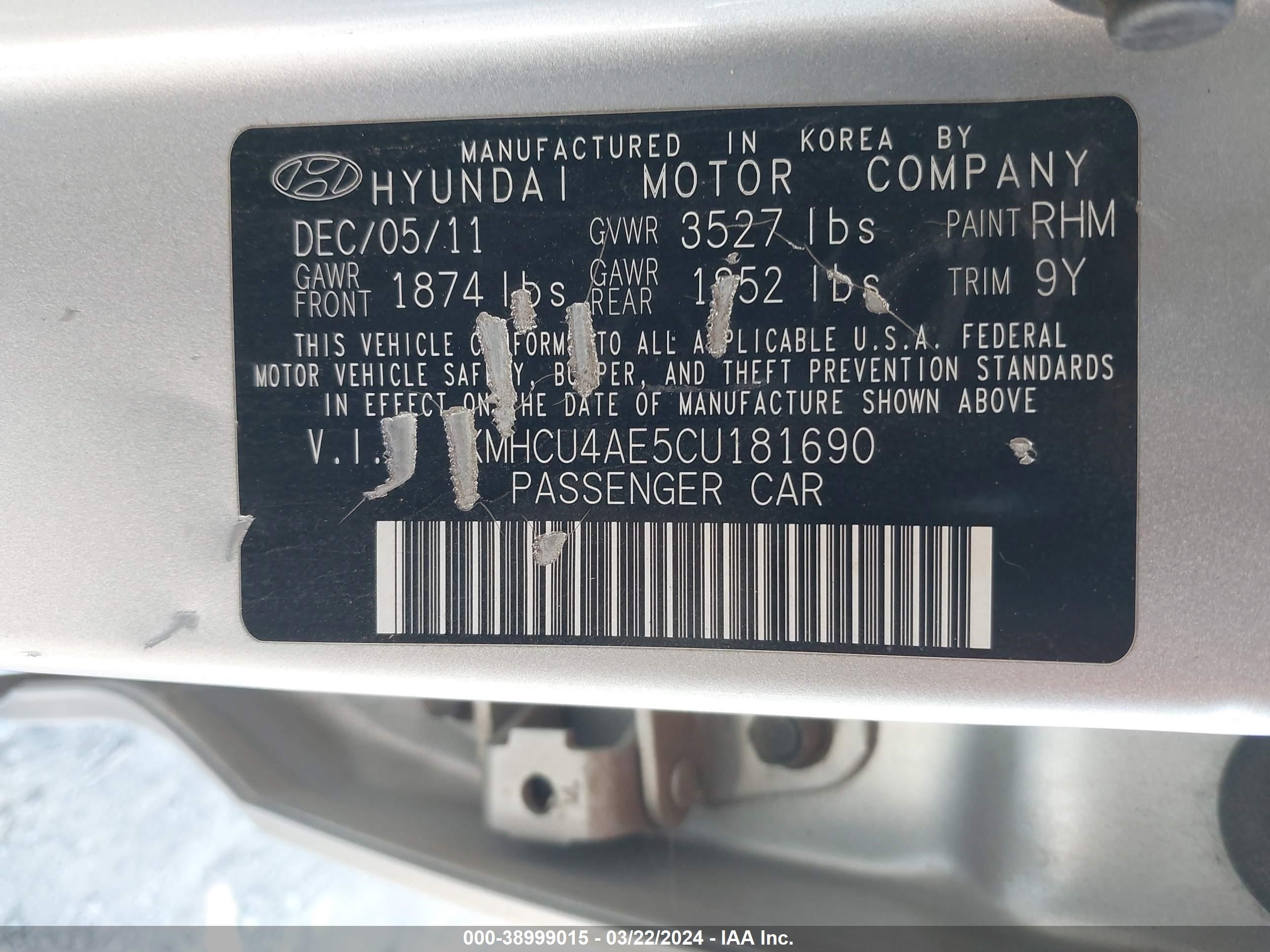 Photo 8 VIN: KMHCU4AE5CU181690 - HYUNDAI ACCENT 