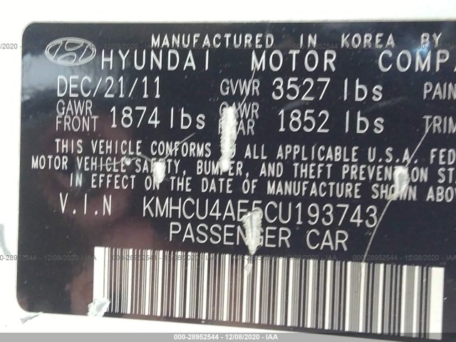 Photo 8 VIN: KMHCU4AE5CU193743 - HYUNDAI ACCENT 