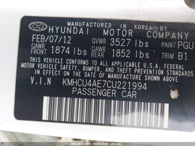 Photo 8 VIN: KMHCU4AE7CU221994 - HYUNDAI ACCENT 