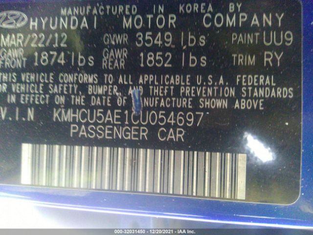 Photo 8 VIN: KMHCU5AE1CU054697 - HYUNDAI ACCENT 