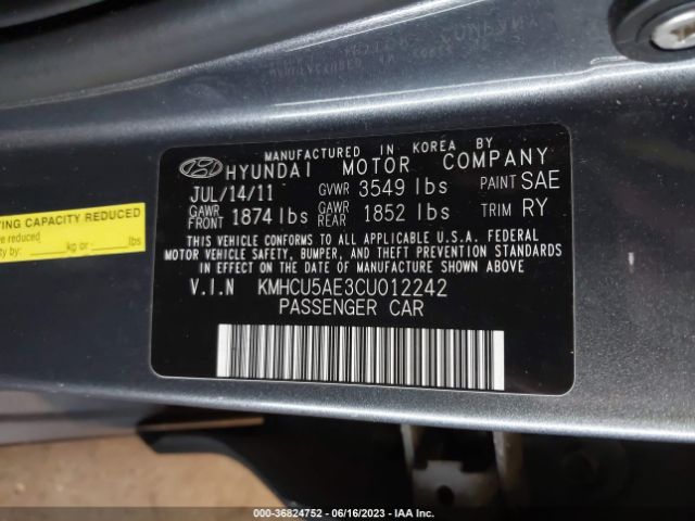 Photo 8 VIN: KMHCU5AE3CU012242 - HYUNDAI ACCENT 