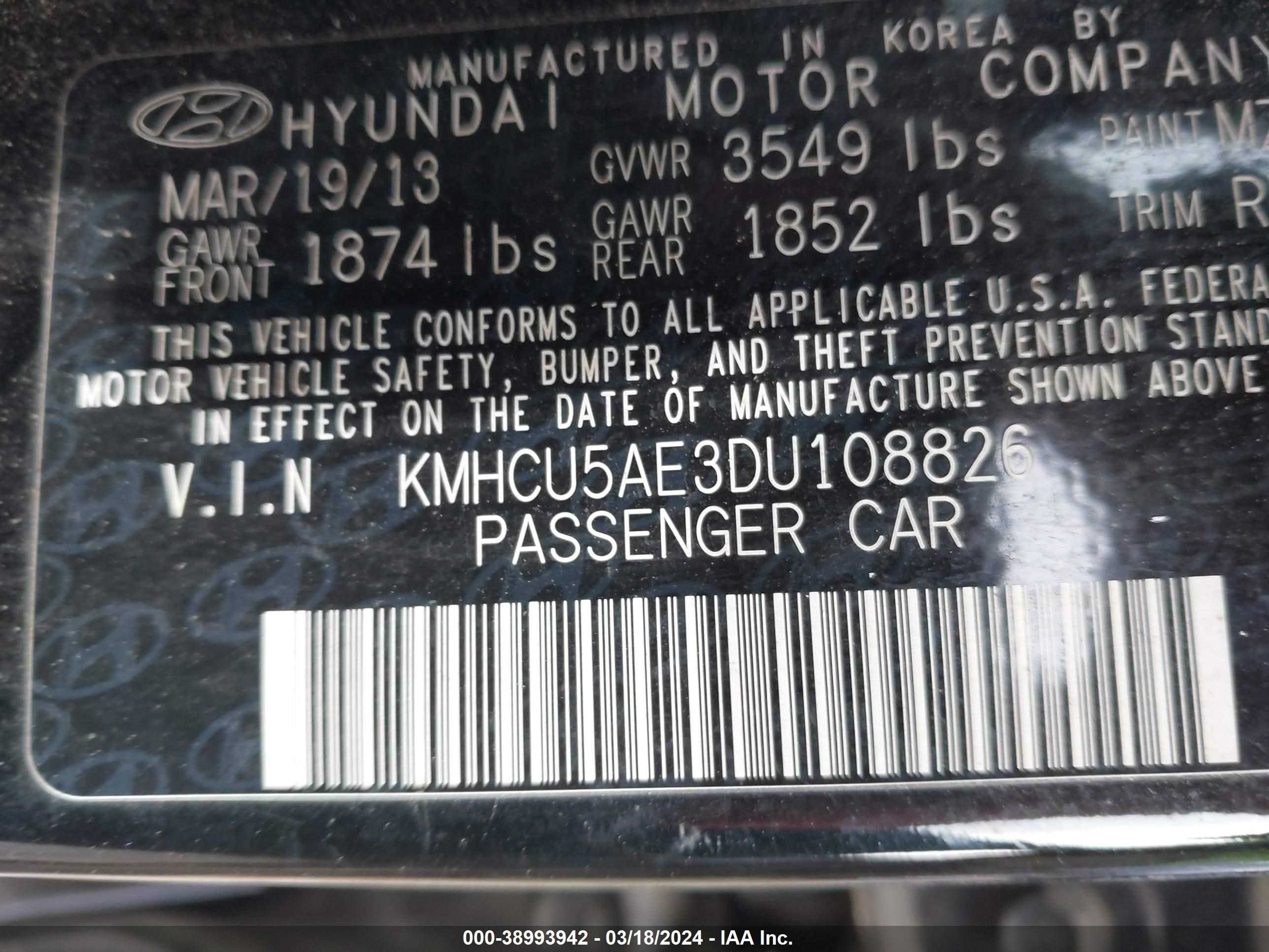 Photo 8 VIN: KMHCU5AE3DU108826 - HYUNDAI ACCENT 