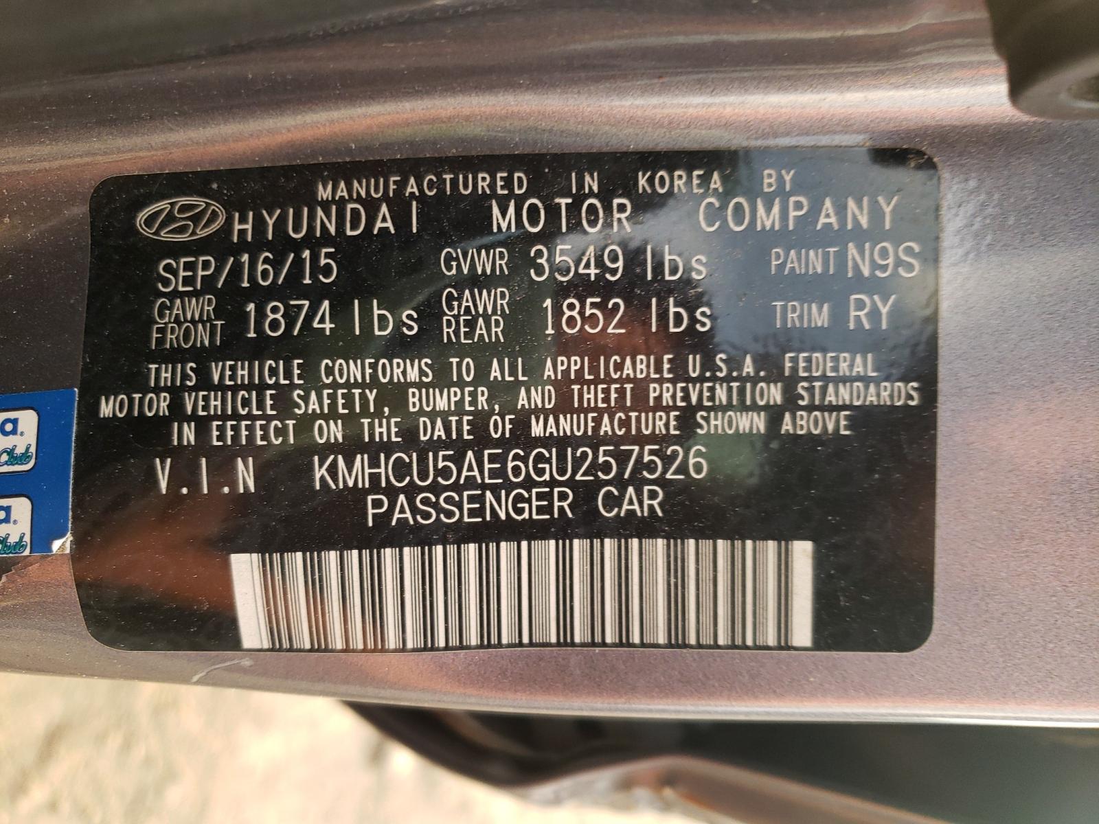 Photo 9 VIN: KMHCU5AE6GU257526 - HYUNDAI ACCENT SPO 