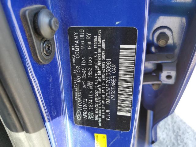 Photo 9 VIN: KMHCU5AE7CU058981 - HYUNDAI ACCENT GLS 