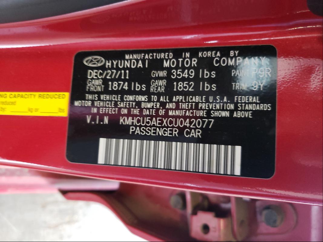 Photo 9 VIN: KMHCU5AEXCU042077 - HYUNDAI ACCENT GLS 