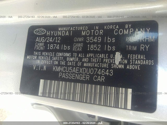 Photo 8 VIN: KMHCU5AEXDU074643 - HYUNDAI ACCENT 