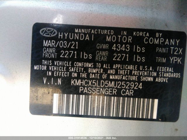 Photo 8 VIN: KMHCX5LD5MU252924 - HYUNDAI IONIQ PLUG-IN HYBRID 