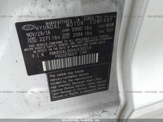 Photo 8 VIN: KMHD04LB0HU338519 - HYUNDAI ELANTRA 