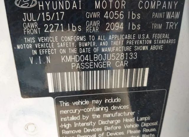 Photo 8 VIN: KMHD04LB0JU528133 - HYUNDAI ELANTRA 