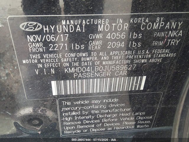 Photo 8 VIN: KMHD04LB0JU589627 - HYUNDAI ELANTRA 