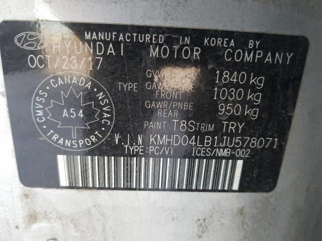 Photo 11 VIN: KMHD04LB1JU578071 - HYUNDAI ELANTRA 