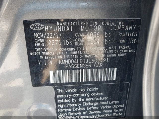 Photo 8 VIN: KMHD04LB1JU602191 - HYUNDAI ELANTRA 