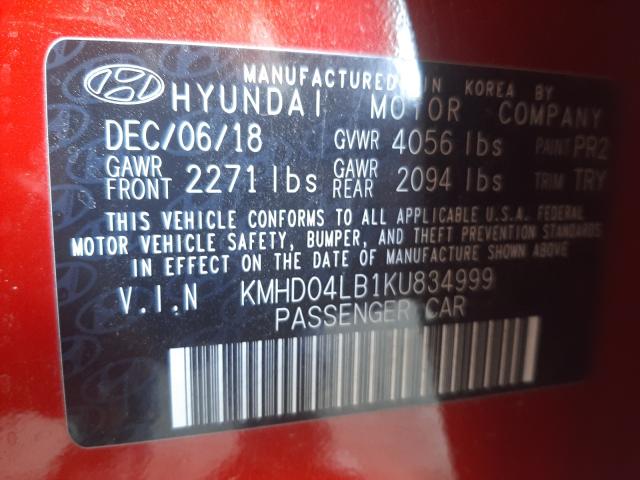 Photo 9 VIN: KMHD04LB1KU834999 - HYUNDAI ELANTRA SP 